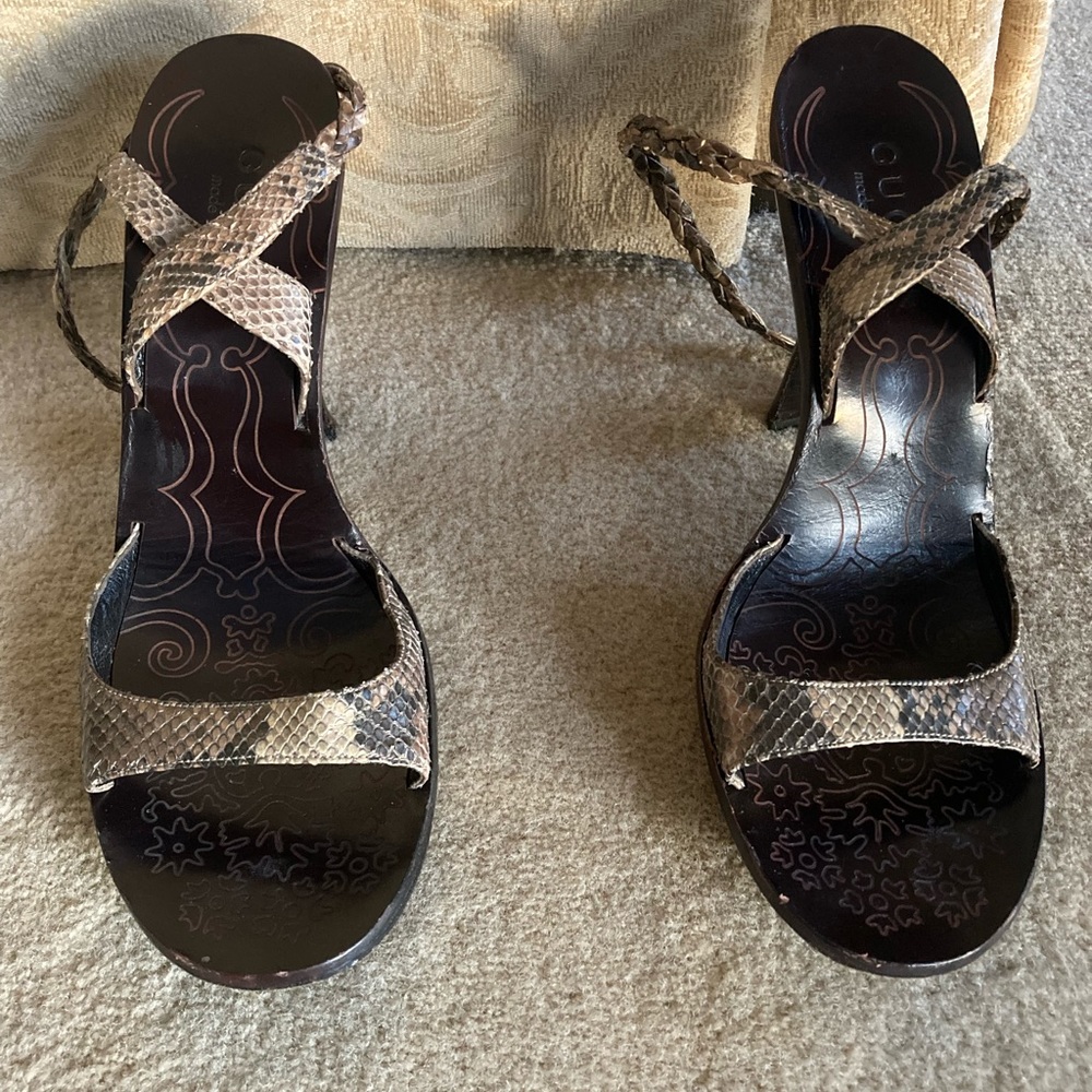 REAL GUCCI! High heels about 2 inches. Straps wrap around the ankle.